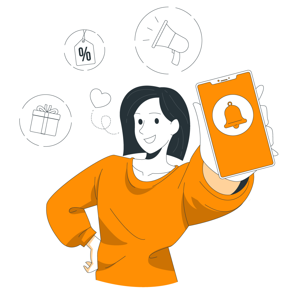 Illustration of happy student receiving notice sent from mNotify.